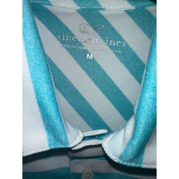 Vineyard Vines Polo Shirt Mens Medium Blue White Stripe Performance Golf Sankaty - Picture 3 of 7